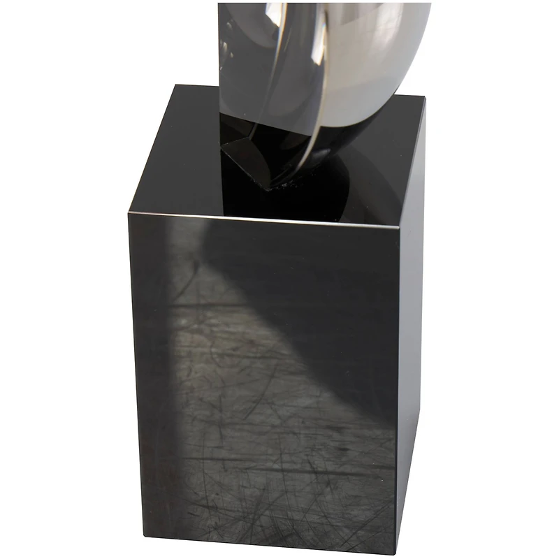 18" Black Crystal Abstract Sculpture with Stacked Semi Circles