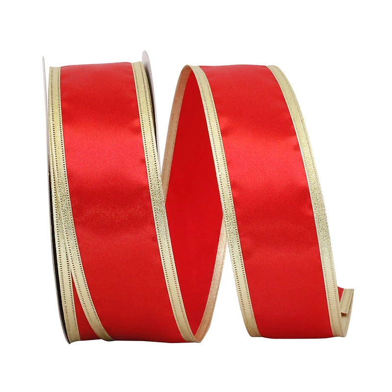 JAM Paper 2.5" x 50yd. Red with Gold Edges Wired Plastic Ribbon