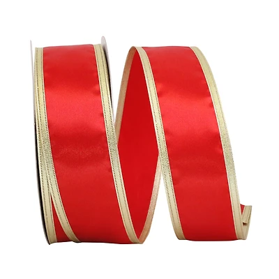 JAM Paper 2.5" x 50yd. Red with Gold Edges Wired Plastic Ribbon