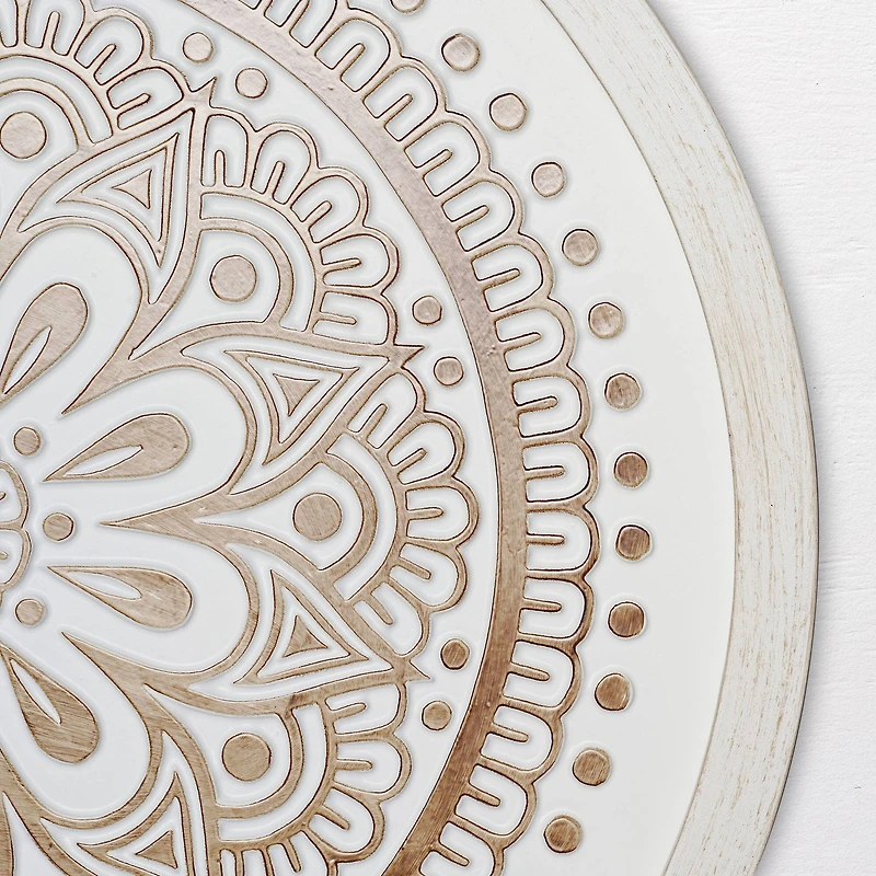 American Art Decor™ 17" White and Brown Boho Rustic Farmhouse Wood Framed Wall Medallion