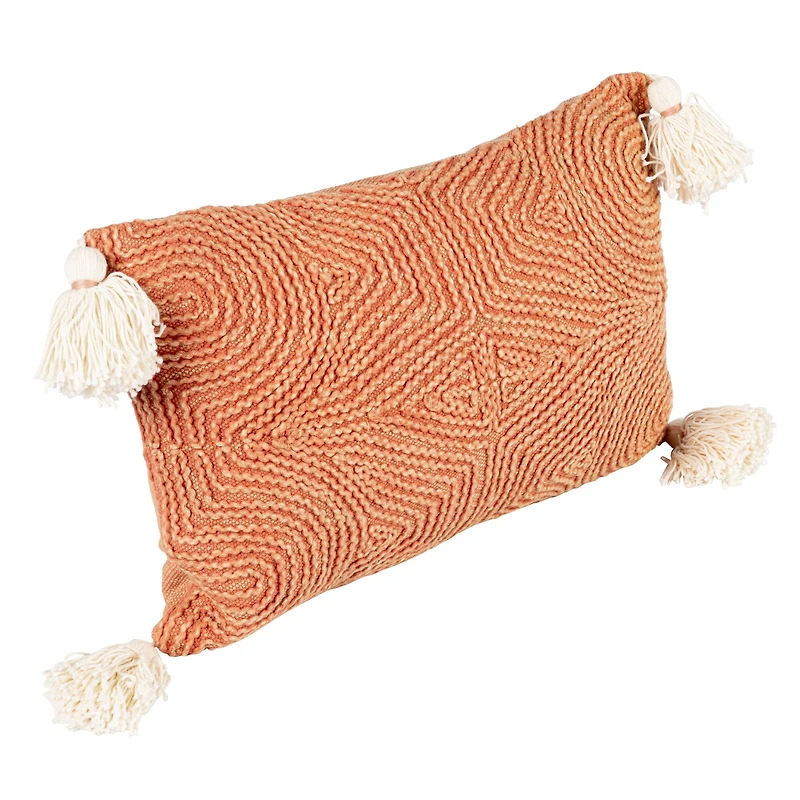 Hello Honey® Rust & Natural Embroidery Cotton Lumbar Pillow with Tassels