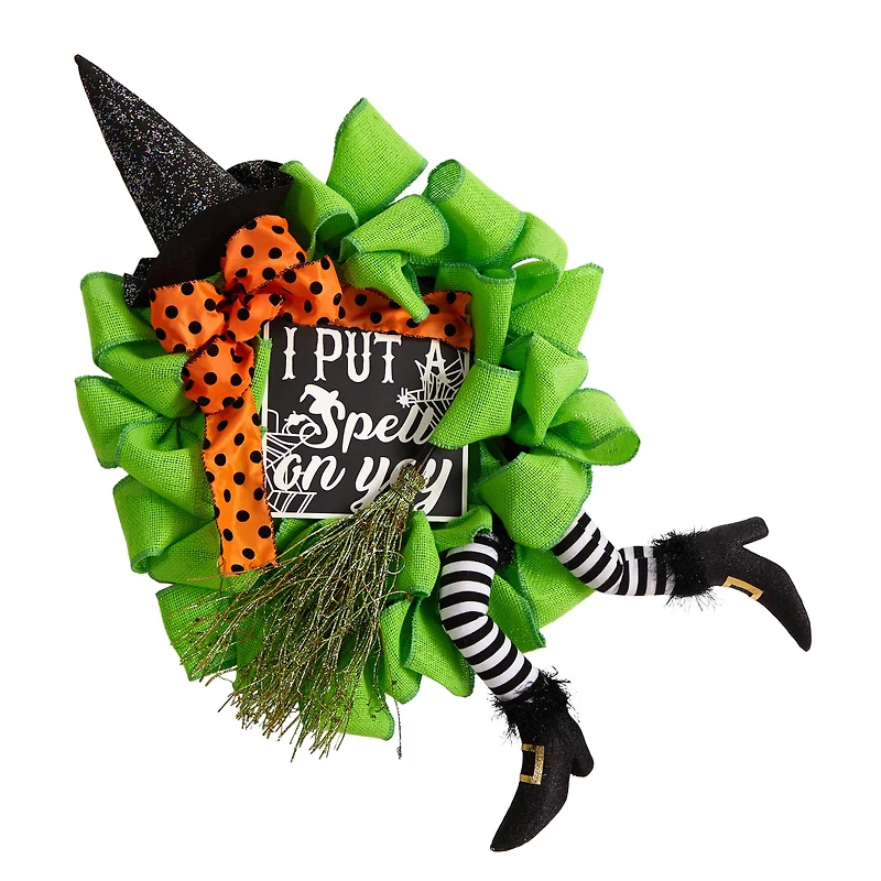 26" Halloween Witch Broom & Hat Mesh Wreath