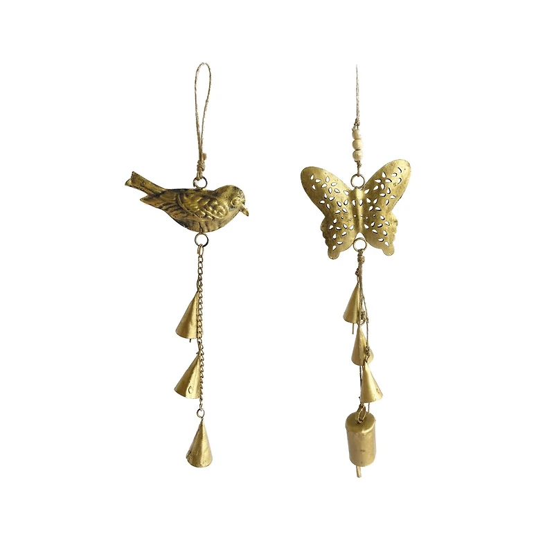 Hello Honey® 2 Pack 12" Metal Bird & Butterfly Ornaments