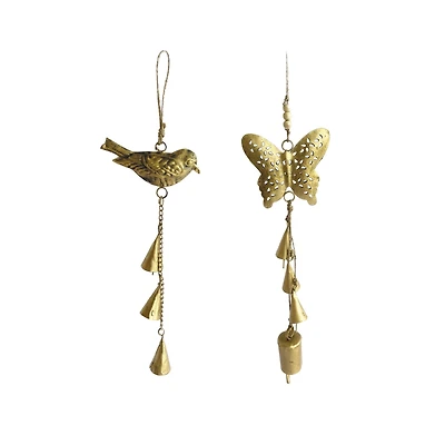 Hello Honey® 2 Pack 12" Metal Bird & Butterfly Ornaments