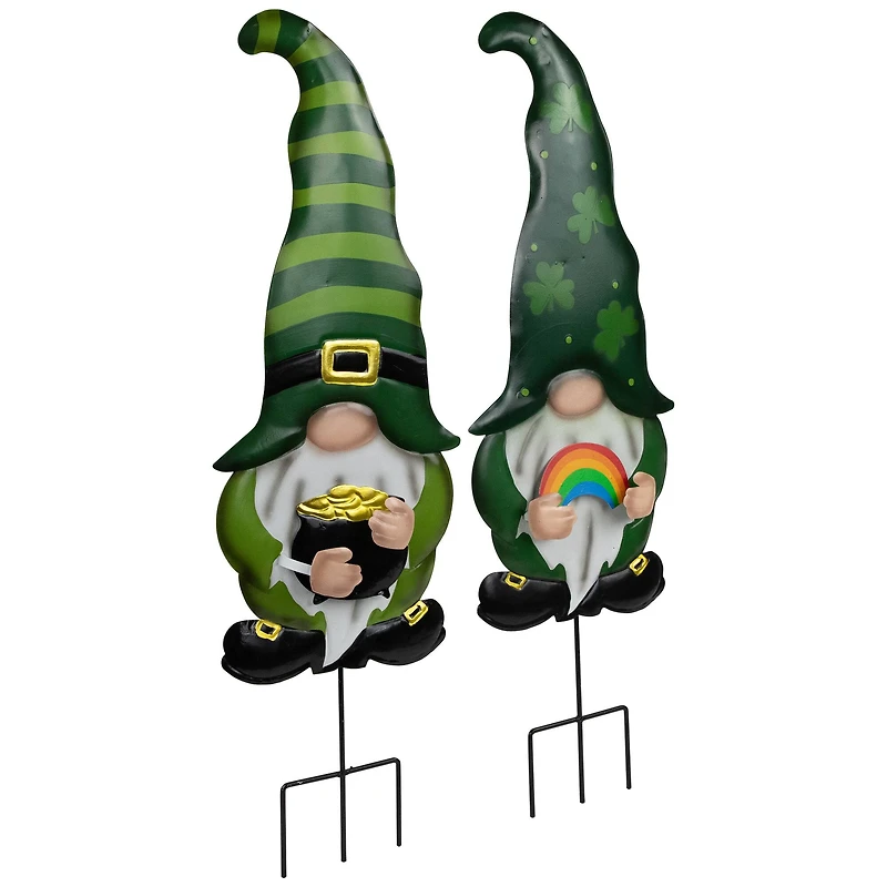 27.5" Pot of Gold & Rainbow St Patrick's Day Gnomes Outdoor Garden Stakes Set