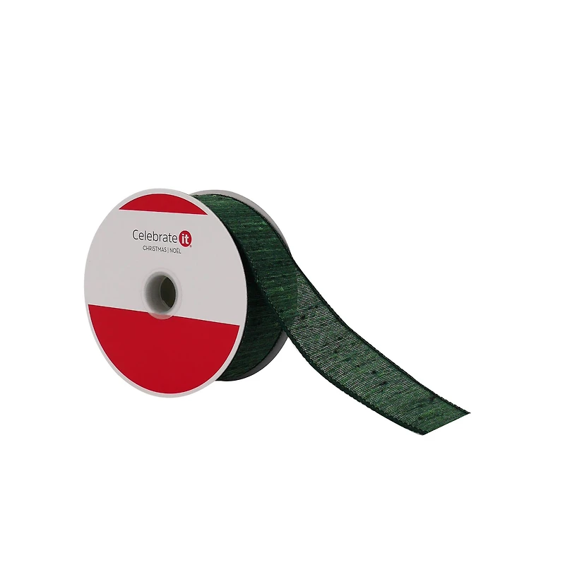 1.5" x 30ft. Green Faux Linen Wired Ribbon by Celebrate It®