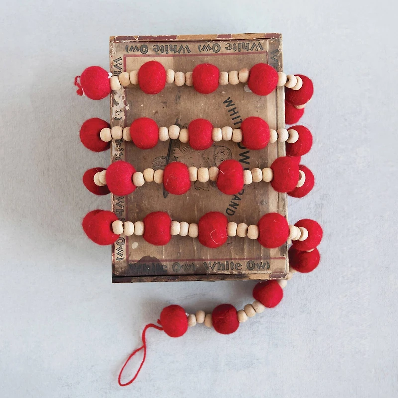 Hello Honey® 6ft. Red Wool Felt Balls & Wood Beads Garland
