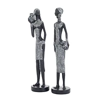 Set of 2 Black Polystone Eclectic Sculptures, 14" x 4" x 3"
