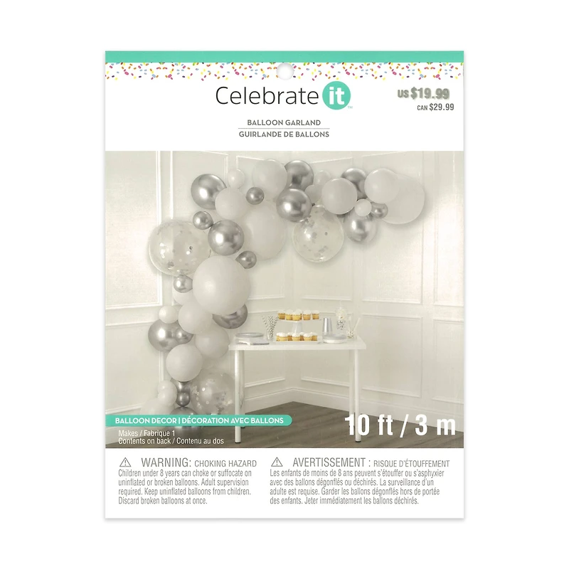 10ft. Silver & White Balloon Garland by Celebrate It™