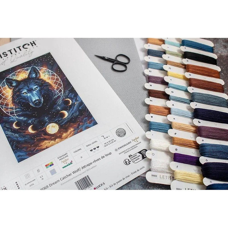 LetiStitch Dream Catcher Wolf Counted Cross Stitch Kit
