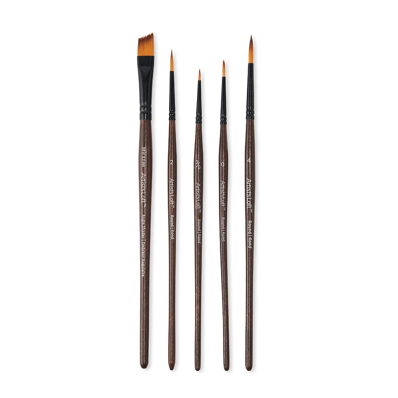 Golden Synthetic Acrylic 5 Piece Round & Angle Shader Brush Set by Artist's Loft™