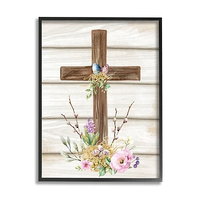 Stupell Industries Spiritual Easter Cross Spring Blossoms Framed Giclee Art
