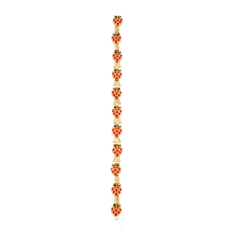 Red Strawberry & Gold Flower Beads by Bead Landing™