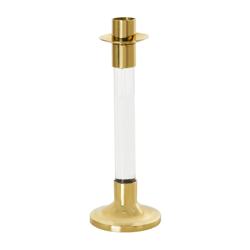 Gold Stainless Steel Candle Holder with Clear Glass Center Set