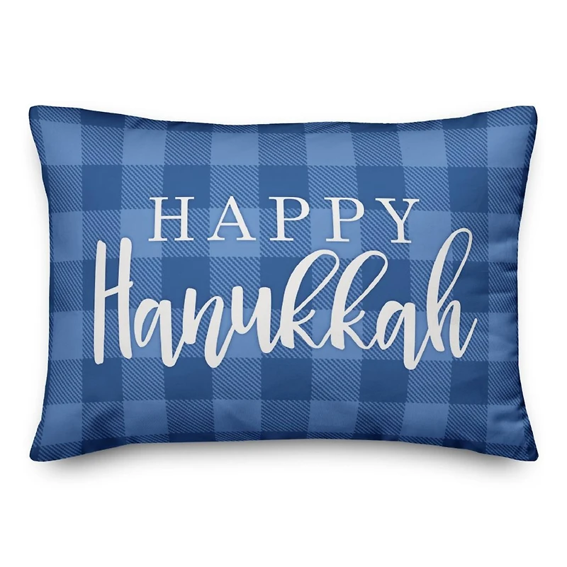 Happy Hanukkah Buffalo Check 14x20 Spun Poly Pillow