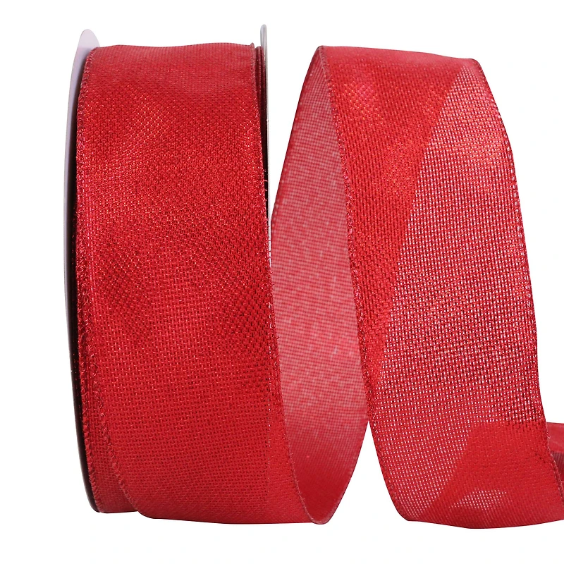 JAM Paper 2.5" x 50 yd. Red Metallic Tile Link Value Wired Edge Ribbon