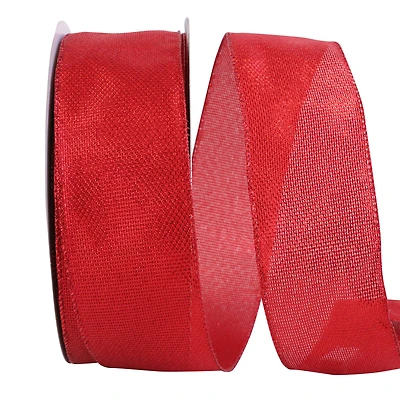 JAM Paper 2.5" x 50 yd. Red Metallic Tile Link Value Wired Edge Ribbon