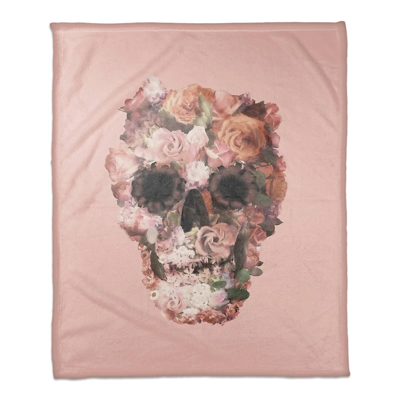 Flower Skull Fleece Throw