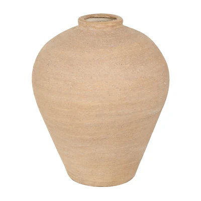 17" Beige Ceramic Wide Textured Vase