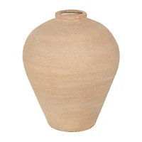 17" Beige Ceramic Wide Textured Vase