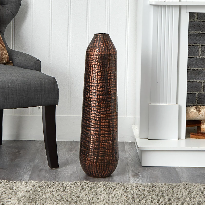 26" Embossed Metal Tower Vase
