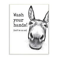 Stupell Industries Wash Your Hands Donkey Quote Bathroom Animal Humor Wood Wall Plaque