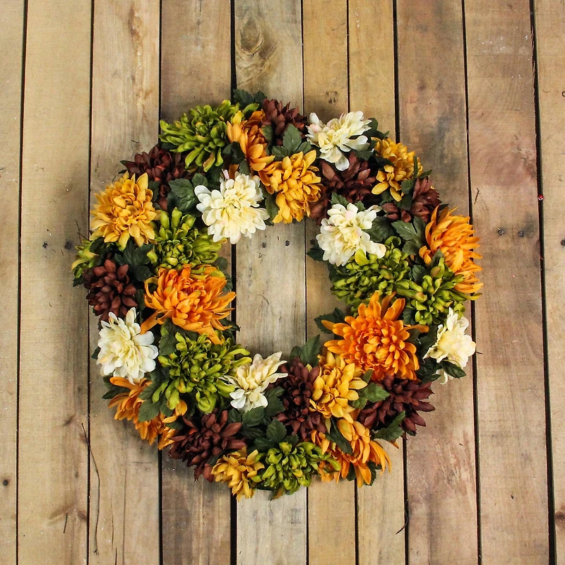 19.5" Autumn Orange & Green Mum Wreath