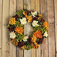 19.5" Autumn Orange & Green Mum Wreath