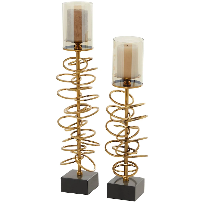 The Novogratz Gold Metal Ring Stand Pillar Hurricane Lamp Set