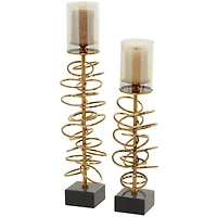 The Novogratz Gold Metal Ring Stand Pillar Hurricane Lamp Set