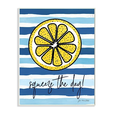 Stupell Industries Squeeze The Day Expression Lemon Nautical Stripes Wall Plaque