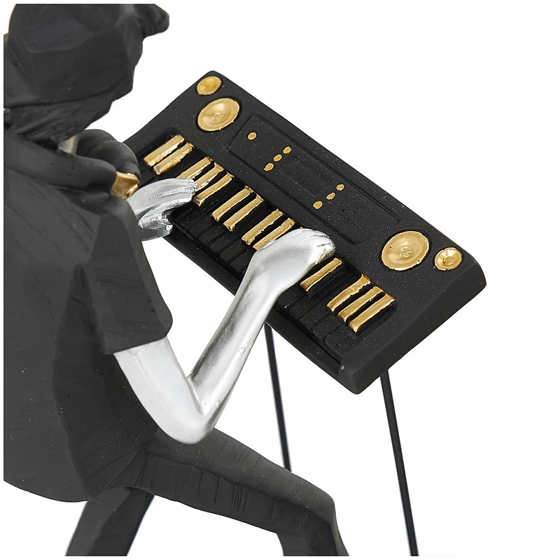 Black Polystone Rock Band Musician Sculpture with Gold & Silver Accents Set