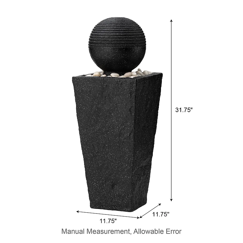 Glitzhome® Modern LED Black Geometric Pedestal & Sphere Outdoor Floor Fountain