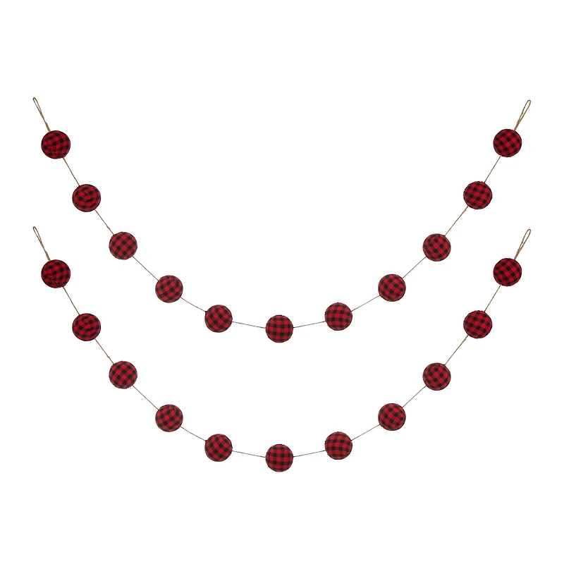 Glitzhome® 6ft. Red & Black Plaid Fabric Garland, 2ct.
