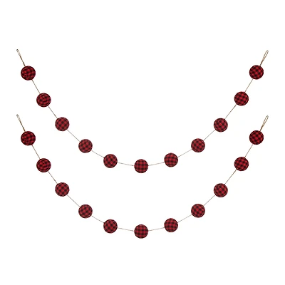 Glitzhome® 6ft. Red & Black Plaid Fabric Garland, 2ct.
