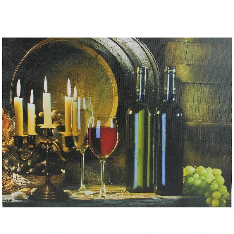 LED Flickering Candles & Wine Canvas Wall Art