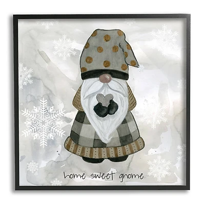 Stupell Industries Home Sweet Gnome Winter Snowflakes Framed Giclee Art