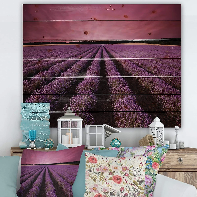 Designart - Sunrise & Dramatic Clouds Over Lavender Field XI