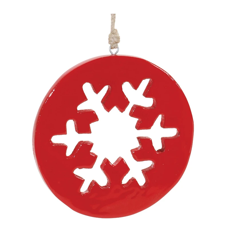 Red Wood Snowflake Cut-Out Ornaments Set