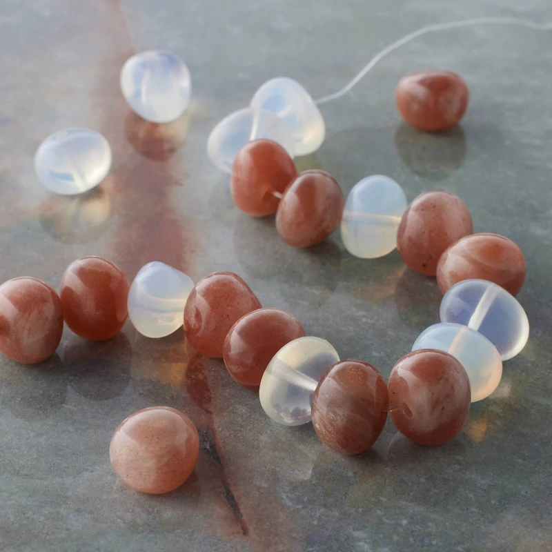 White Opal Glass & Sunstone Potato Beads, 12mm by Bead Landing™