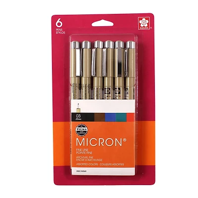 Micron® 03 Mixed Colors Fine Line Ink Pens, 6ct.