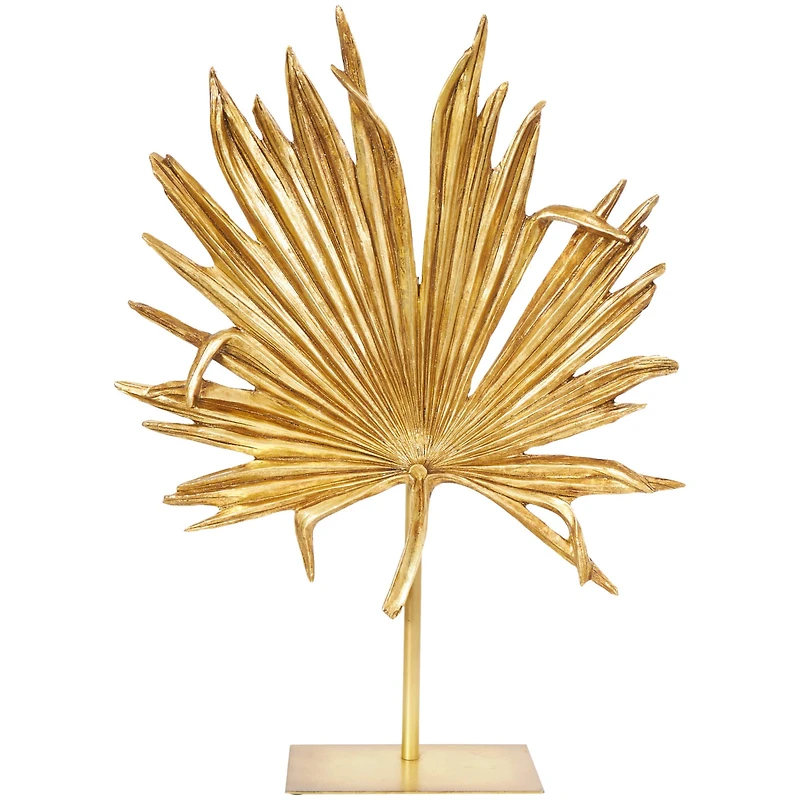 26" Gold Leaf Textured Metallic Palm Sculpture with Stand