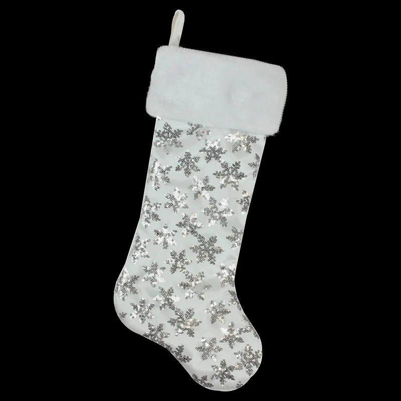 20.5" Sequin Snowflake Stocking With White Faux Fur Cuff