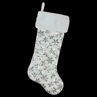 20.5" Sequin Snowflake Stocking With White Faux Fur Cuff