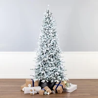 6ft. Pre-Lit Snowy Comet Slim Blue Artificial Christmas Tree, Cool White LED Lights