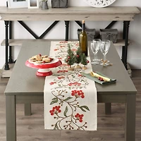Winter Berries Embroidered Table Runner 14" x 70"