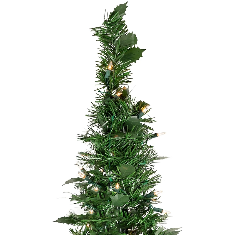 6ft. Pre-Lit Slim Green Holly Leaf Pop-Up Artificial Christmas Tree with Clear Lights