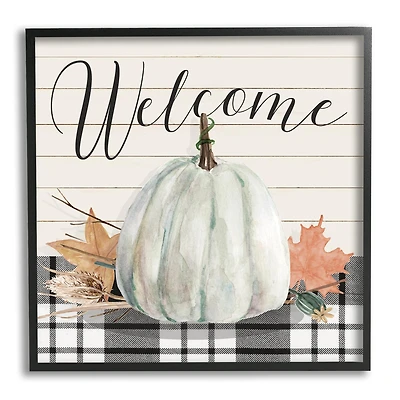 Stupell Industries Welcome Plaid Pumpkin Sign Framed Giclee Art