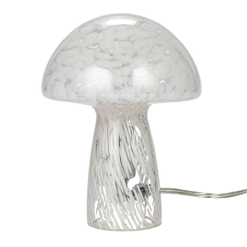 Hello Honey® 7.75" White Round Blown Glass Mushroom Shaped Table Lamp with Inline Switch