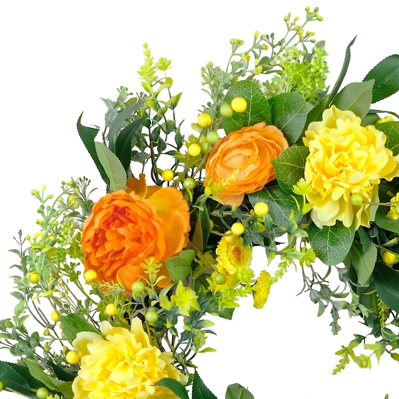 24" Orange & Yellow Spring Peony Floral Wreath